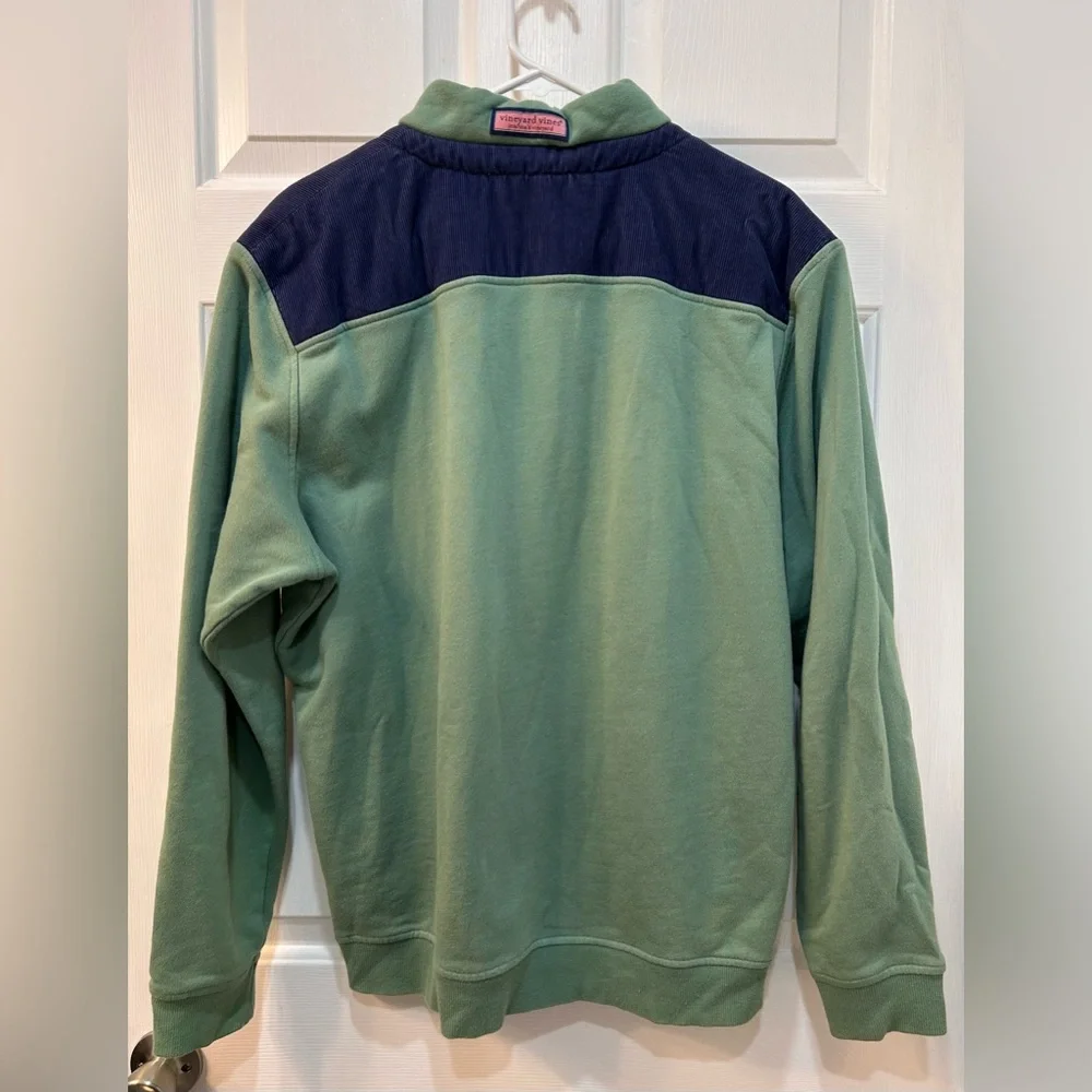 Vineyard Vines Sage Green Quarter-Zip Fleece with Navy Shoulder Yoke